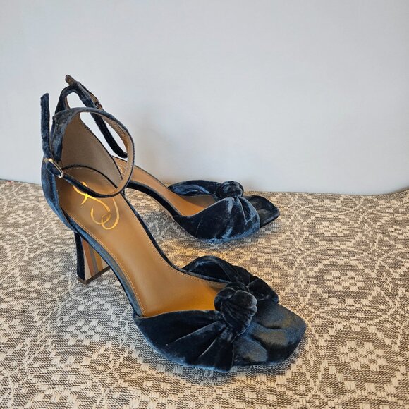 Lucia Velvet Knotted Ankle Strap Heels – Navy Blue, Size 10 - Picture 2 of 6